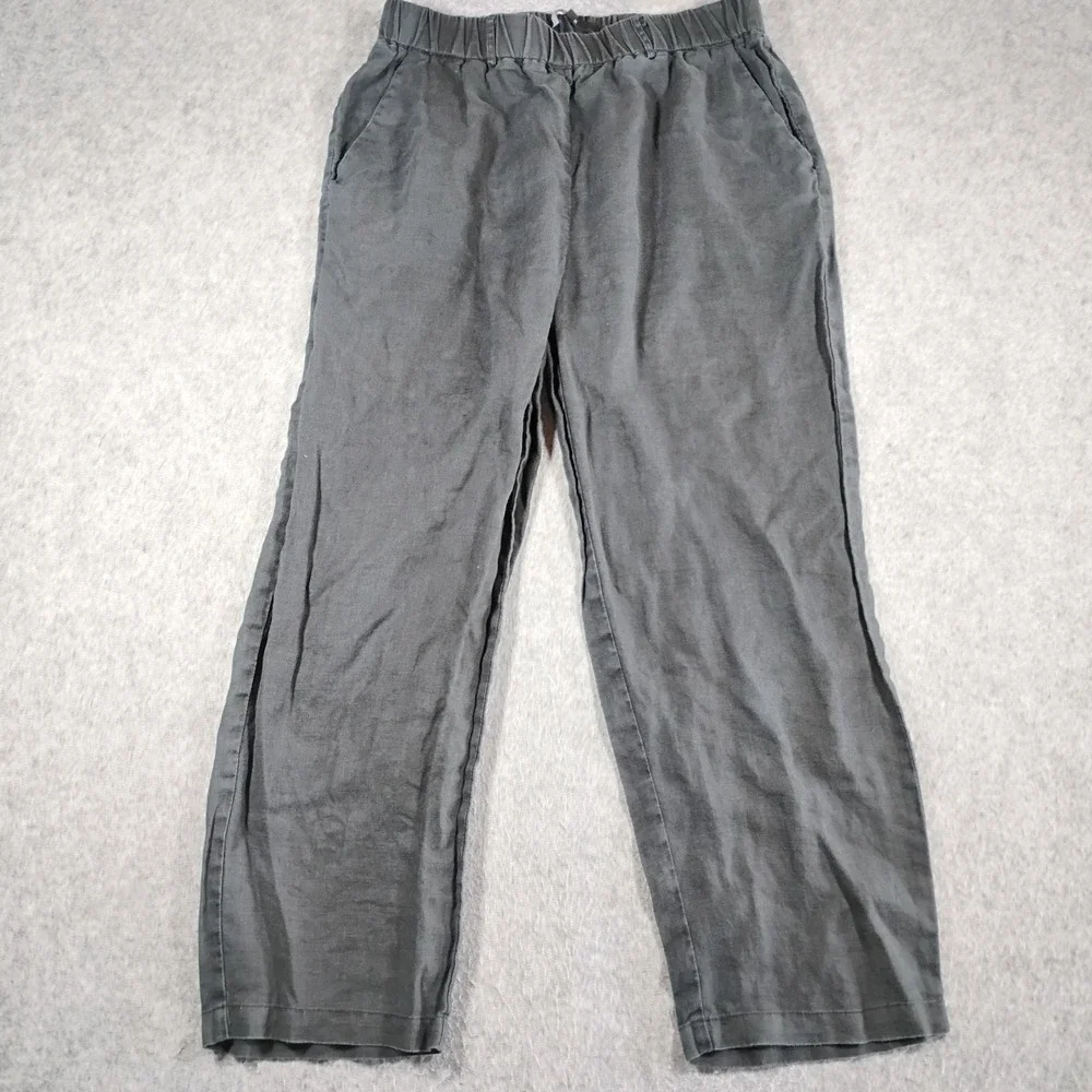 Quince European Linen Pants Womens Small Charcoal Gray Elastic Waist Wide Leg